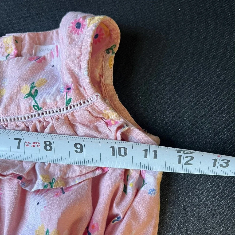 John Lewis Baby Pink Bunny Floral Linen Blend Ruffle Dress Sleeveless 2/3 yrs